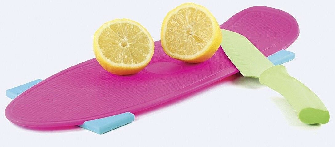 40cm Large Skateboard Style Plastic Chopping Board, Pink Non-Slip Cutting Mat