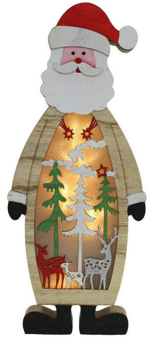 Wooden Led Santa - Christmas LED Decoration Ornament Santa Red Hat LARGE