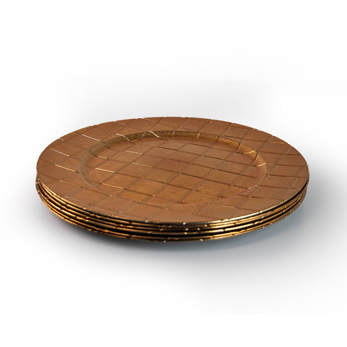 Koop Set of 4 33cm Plastic Gold Charger Plates with Antique Woven Design