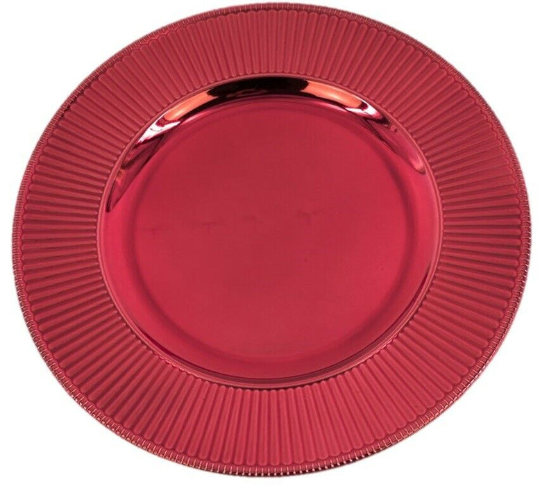 Set of Rippled Pink Charger Plates 33cm Round Under Plate Christmas Dinner Table