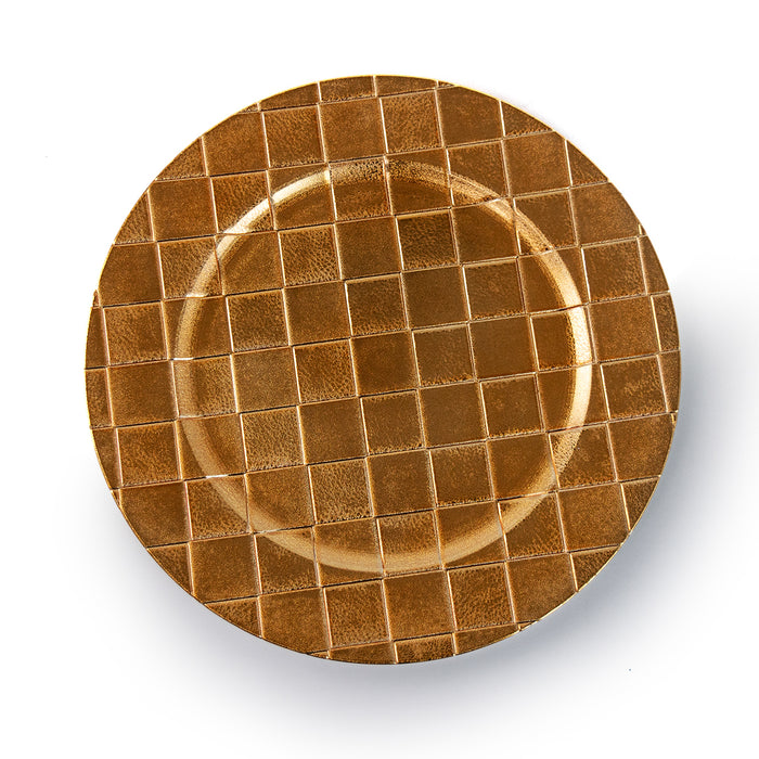Koop Set of 4 33cm Plastic Gold Charger Plates with Antique Woven Design