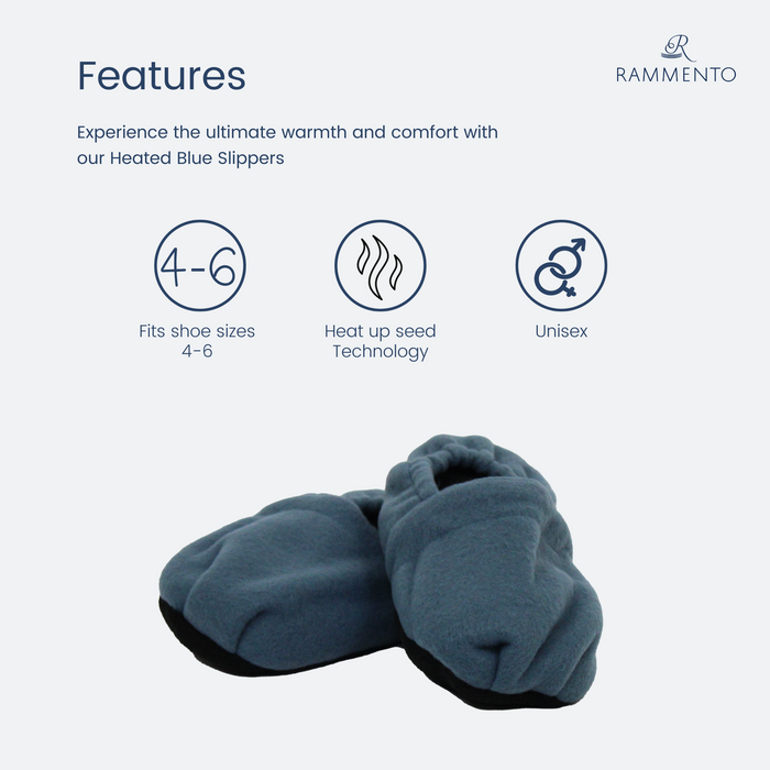 Rammento Unisex Microwave Heated Slippers in Blue Shoe Size 4-6 Feet Warmers
