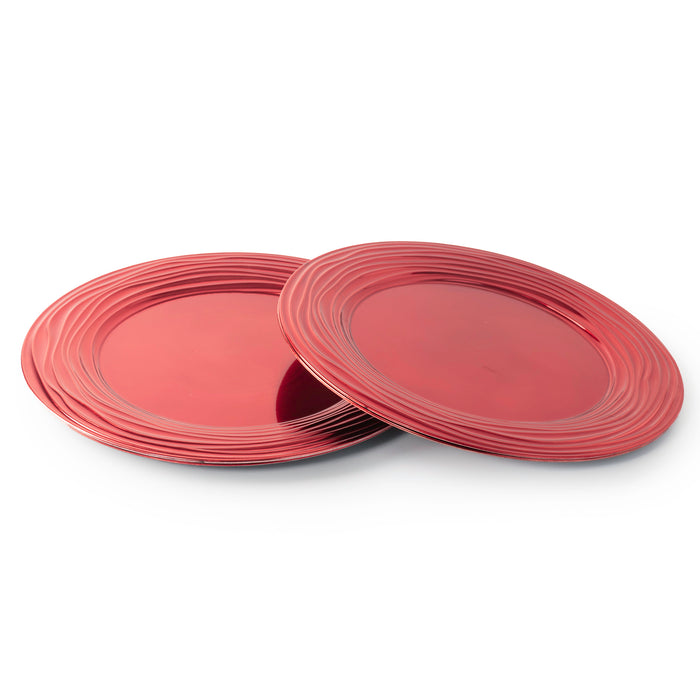 Set of Red Charger Plates 33cm Round Under Plates Modern Rippled Edge Design