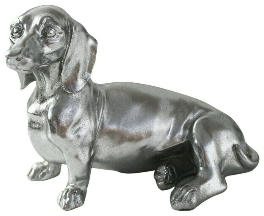Dachshund Ornament Silver Dog Sculpture Shiny Home Decor Pet Shelf Figurine