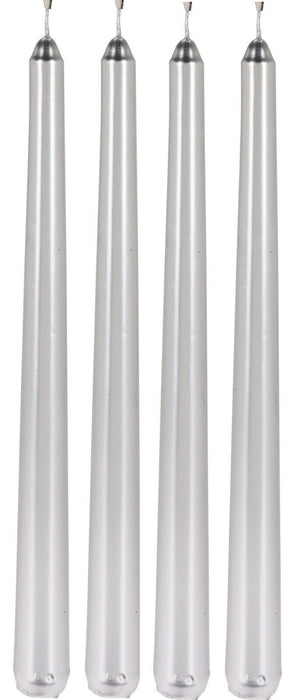 Set of 12 x 25cm Tall Silver Taper Candles Dinner Candles Extra Long & Trendy