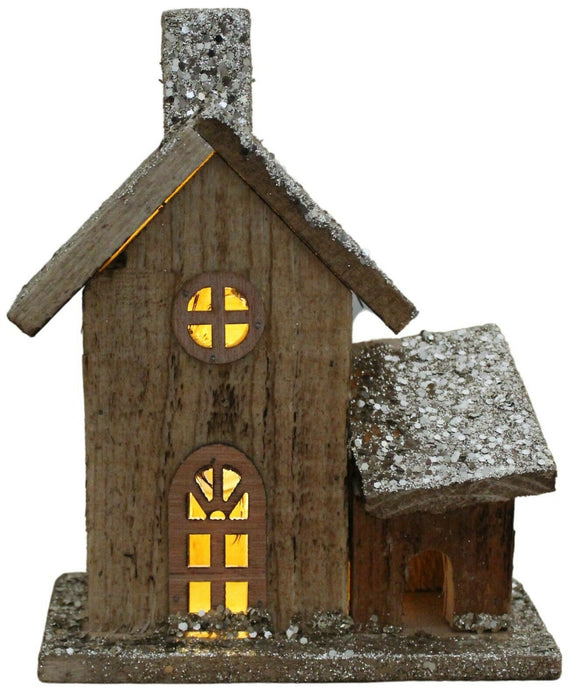 20cm LED Wooden Christmas Village House, Frosted Snow Effect | Battery Operated