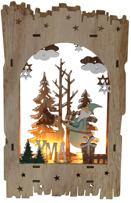 LED Wooden Christmas Light Up Winter Snow Forest Ornament Xmas Window Display