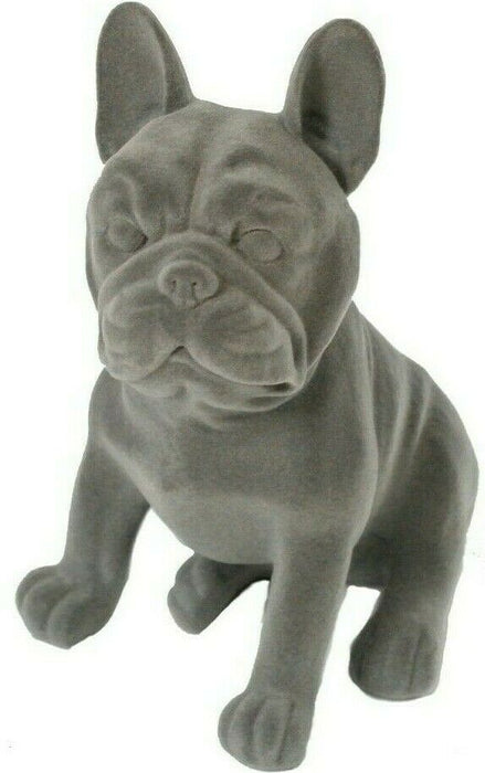 French Bulldog Ornament Grey Velvet Sitting Frenchie Dog Figurine Pet Sculpture