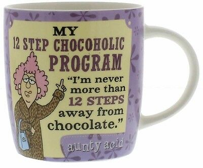 Novelty Mug Gift For Her Featuring Aunty Acid Humour 12 Steps From Chocolate