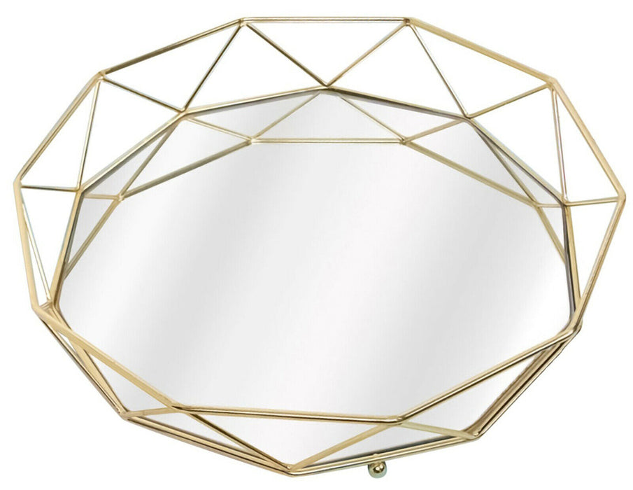 Hexagon Mirrored Display Tray Gold Serving Tray Decorative Candle Perfume Tray