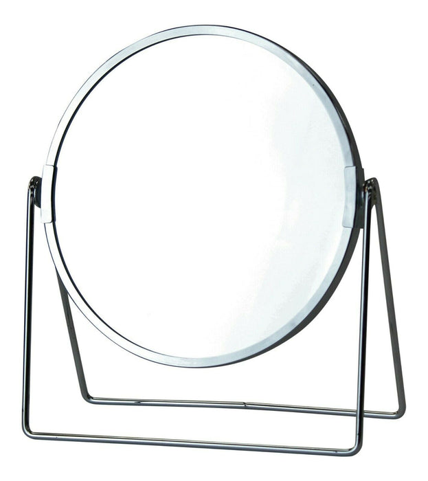 Double Sided Mirror - Magnified x 3 Metal Round Chrome Makeup Mirror On Stand