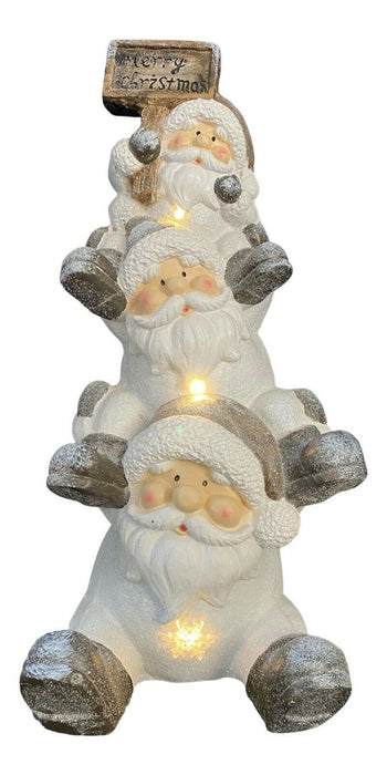 XL Stacked Santa LED Light-Up White Christmas Ornament / Décor 67 x 33 x 27cm