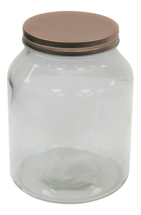 3 Litre Large Round Glass Food Storage Jar Cookie Jar With Copper Lid 21.5cm