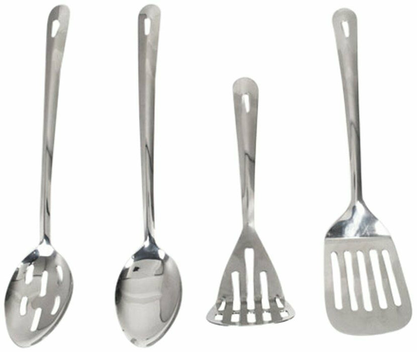 Set 4 Stainless Steel Kitchen Utensils Ladle Masher Slotted Spoon Slotted Turner