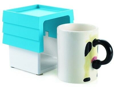 Set of 4 Cow Mugs WIth Mug Holder in Gift Box Stops Spilling and Leakage