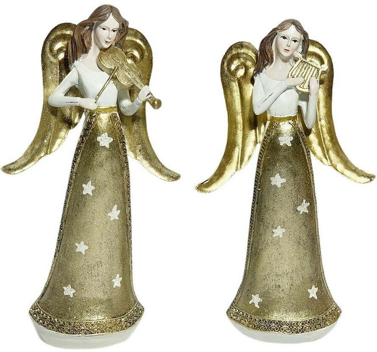 Christmas Angel Figurines Set of 2 Traditional Xmas Angel Festive Resin Ornament