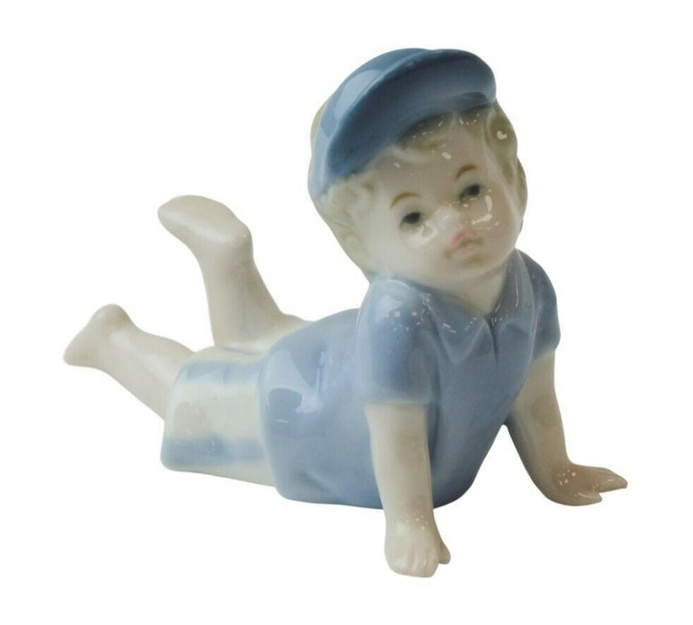 Little Boy Figurine - Small Young Child Decorative Porcelain Shelf Ornament 7cm