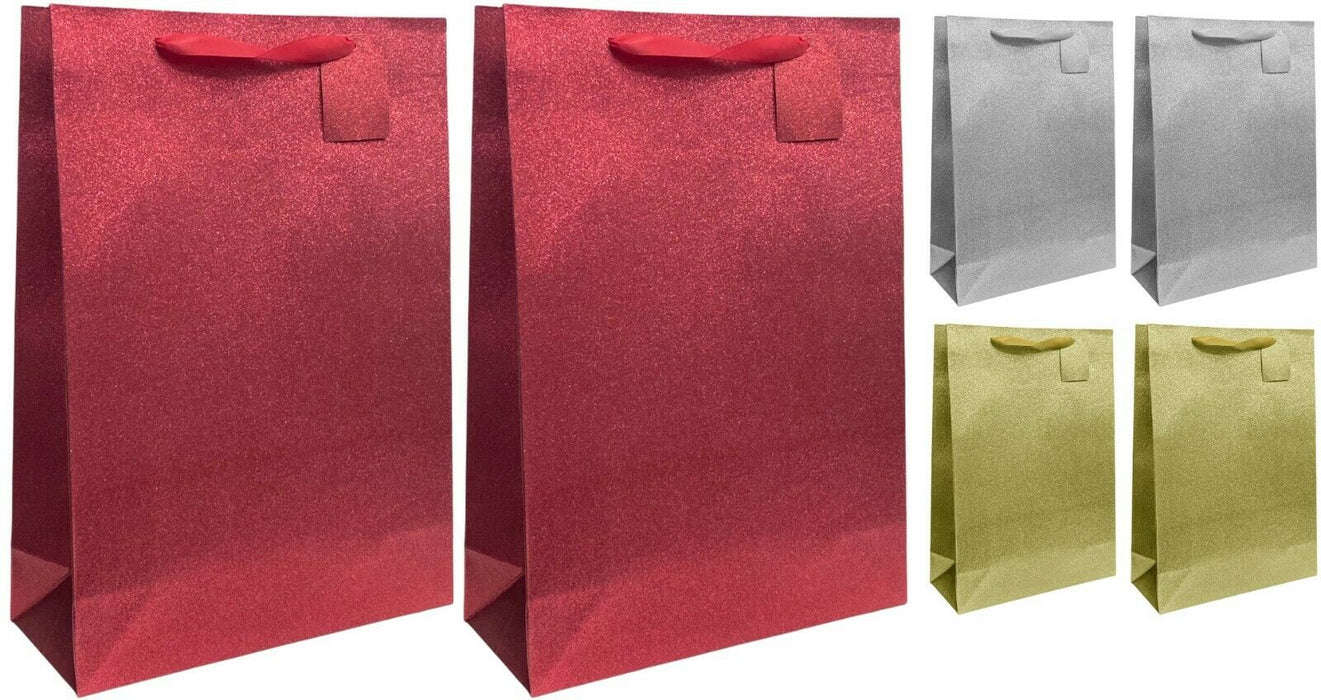 Large Christmas Gift Bags Set of 6 Present Bags Festive Glitter Effect & Handles
