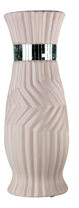 30cm Tall Ceramic Pink Geometric Rippled Flower Vase Flared & Mirror Stripes