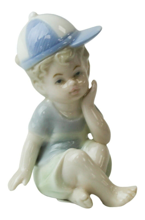 Little Boy Figurine - Small Young Child Miniatures Porcelain Shelf Ornament 9cm