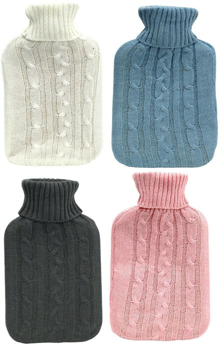 Hot Water Bottle 2 Litre With Knitted Cover Screw Lid Leak Proof Rubber