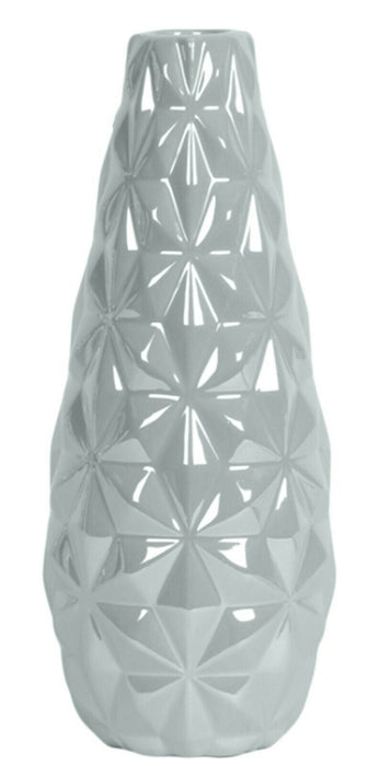 Grey Ceramic Flower Vase Lustre Tear Drop Decorative Vase Geometric Design 25cm