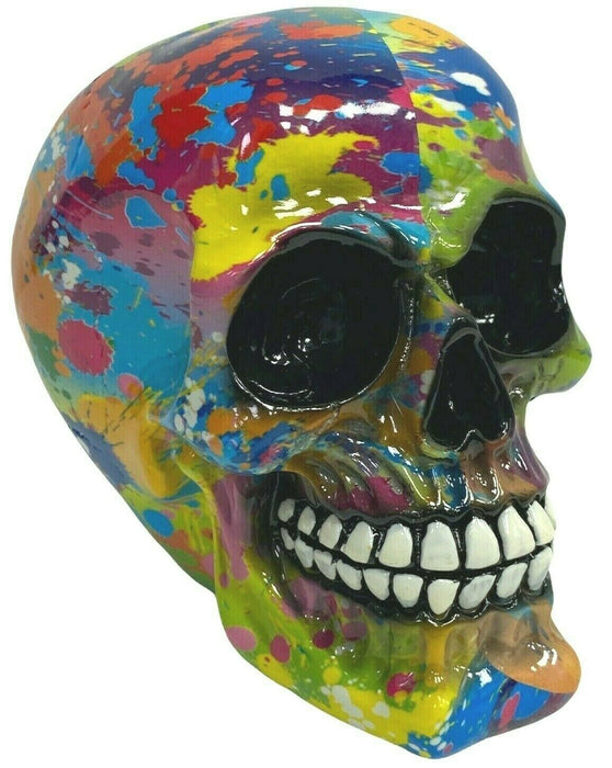 Splash Art Skull Ornament Multicoloured Resin Skull Figurine Modern Art Design