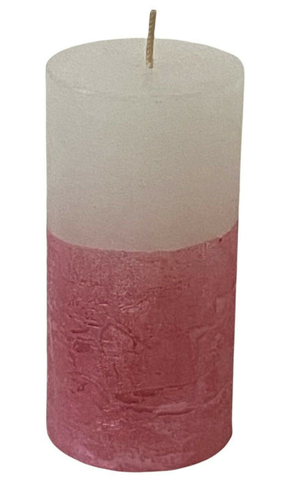 Set of 4 Two-Tone Pillar Candles 40 Hour Metallic Pink Cylinder Wax Pilar Candle