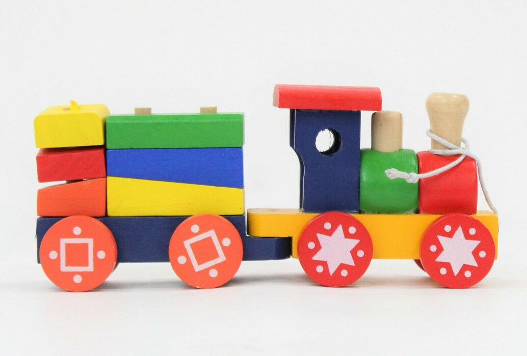 Wooden Train Set - Colourful Puzzle Blocks Kids Classic Activity Toy 18 Months+