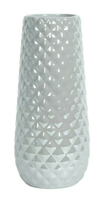 Grey Ceramic Flower Vase Cylinder Decorative Lustre Vase Geometric Design 25cm