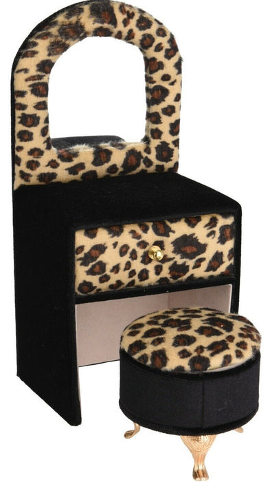 Jewelry Box Leopard Print Jewlery Box With Small Mirror & Stool