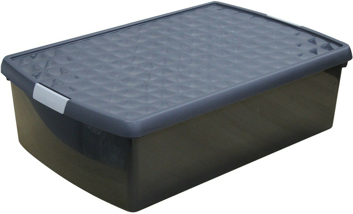 Set Of 4 Under Bed Storage Box Strong Black Storage Boxes Clip Top Lid 30 Litre