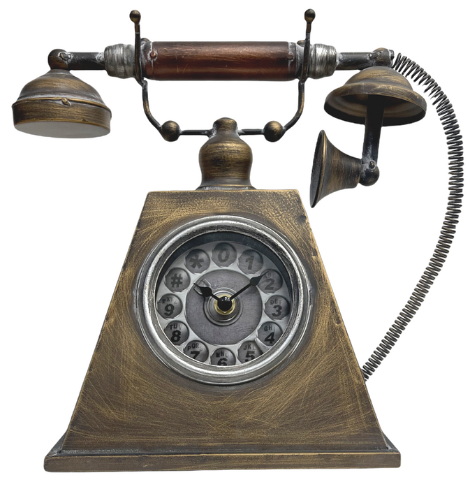 Vintage Telephone Style Analogue Desktop Clock Bronze Decorative Table Ornament