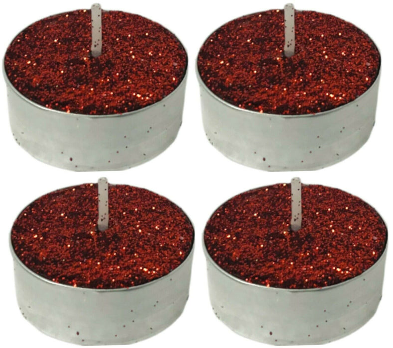 Pack Of 10 Tealight Candles 4 Hour Red Glittery Wax Tea Light Christmas Candles