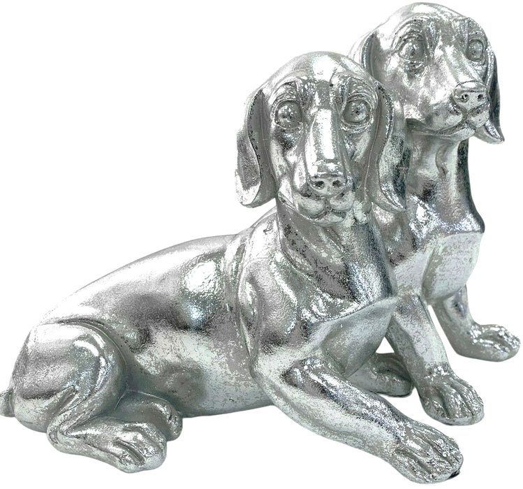 Silver Dachshunds Ornament Shiny Metallic Twin Dog Figurine Shiny Home Décor