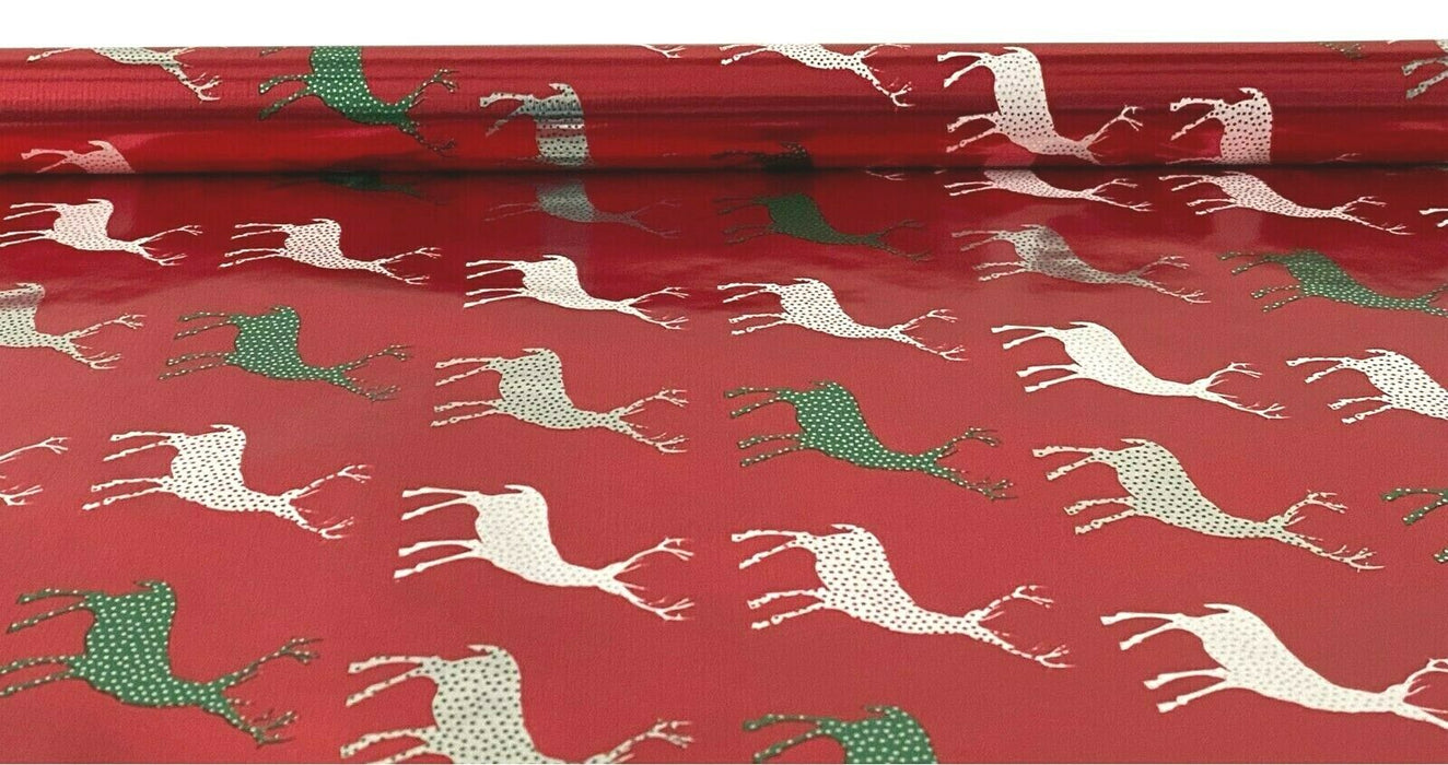 Set of 6 Christmas Wrapping Paper Rolls Red Reindeer Design Gift Wrapping 9m