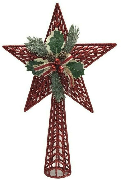 Large Shatterproof Red Glitter Star Christmas Tree Topper 37x10cm Xmas Décor