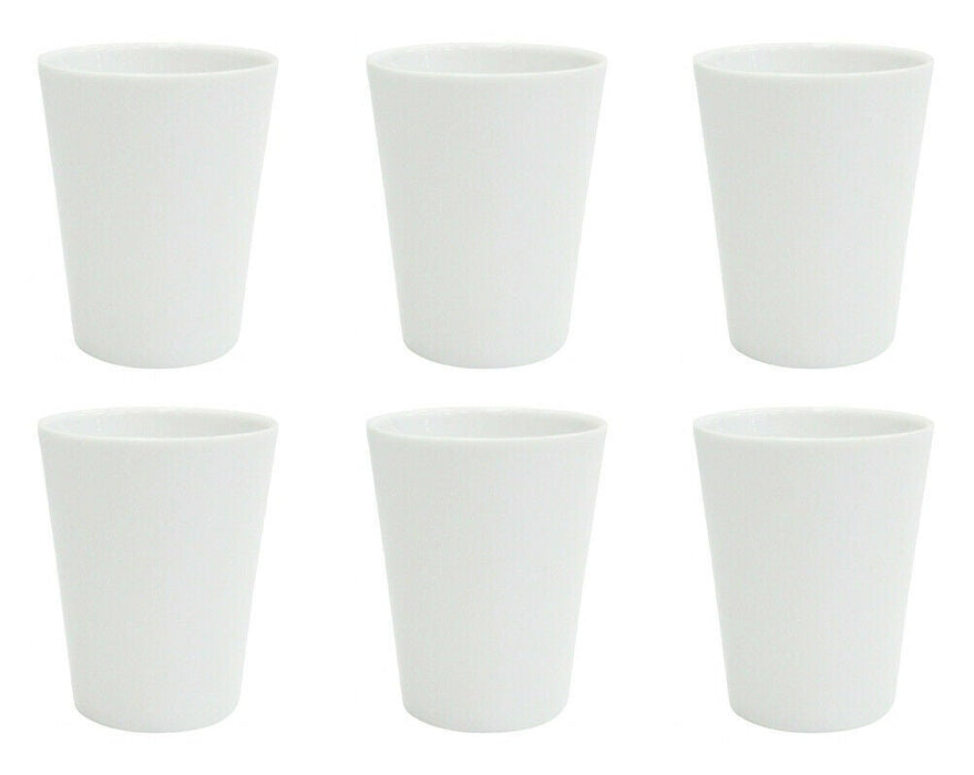 Set of 6 White Cups Plain Ceramic Beakers Gloss Finish White Cups 350ml