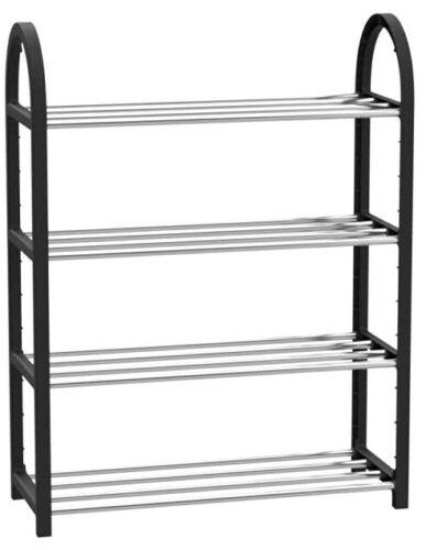 4 Tier Shoe Rack Large Black Shoe Rack Four Levels Tier Holds 12 - 20 Pairs