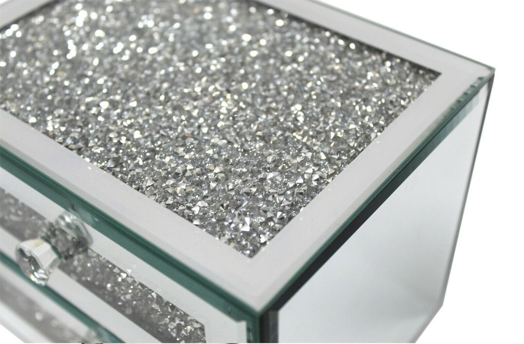 Glass Mirrored Jewelry Box Black Velvet Mirrored Jewllery Box 2 Draws Diamonds