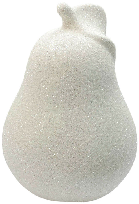 White Ceramic Pear Ornament 14cm Lustre Glittery Fruit Sculpture Pear Shaped