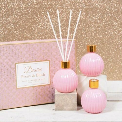 3 Piece Reed Diffuser Home Fragrance Set Peony & Bush Scent Pink Gift 50ml Each