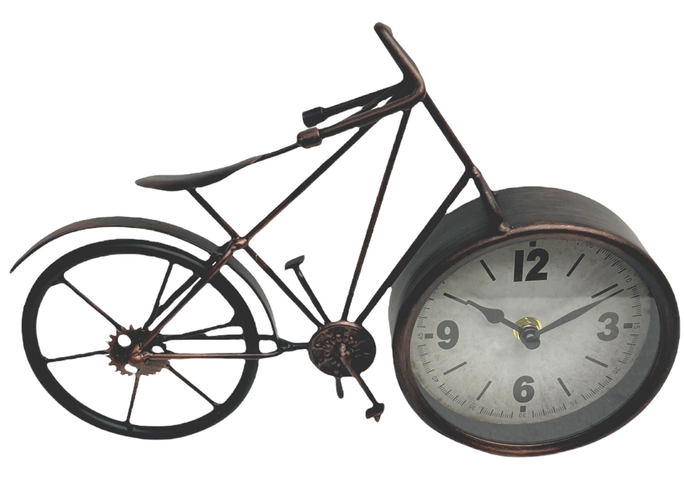 Vintage Metal Clock Bronze Style Decorative Table Ornament Bicycle Desktop