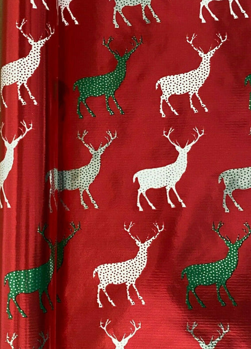 Set of 6 Christmas Wrapping Paper Rolls Red Reindeer Design Gift Wrapping 9m