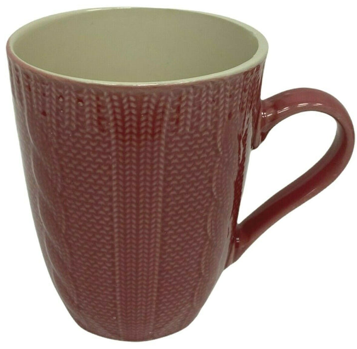 Set Of 4 Large Mugs Pink Ceramic Patterned Cable Knit Coffee Mugs Tea Cups 400ml