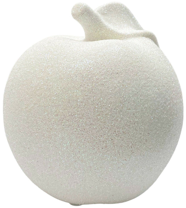 White Ceramic Apple Ornament 14cm Lustre Glittery Fruit Sculpture Apple Shaped