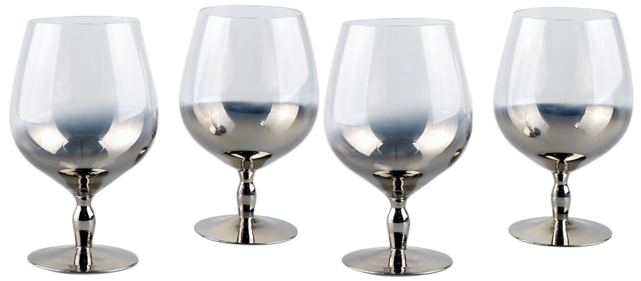 Set of 4 Large Brandy Glasses Lovely Cognac Glasses Red Wine 590ml Silver