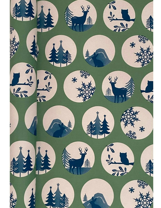Set of 6 Christmas Wrapping Paper Rolls Green White Owl Design Gift Wrapping 12m