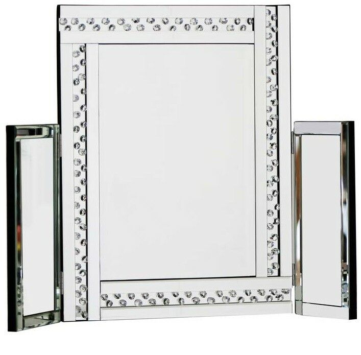 Elegant Vanity Dressing Table Mirror Large Glitz Silver All Made Of Glass 62cm