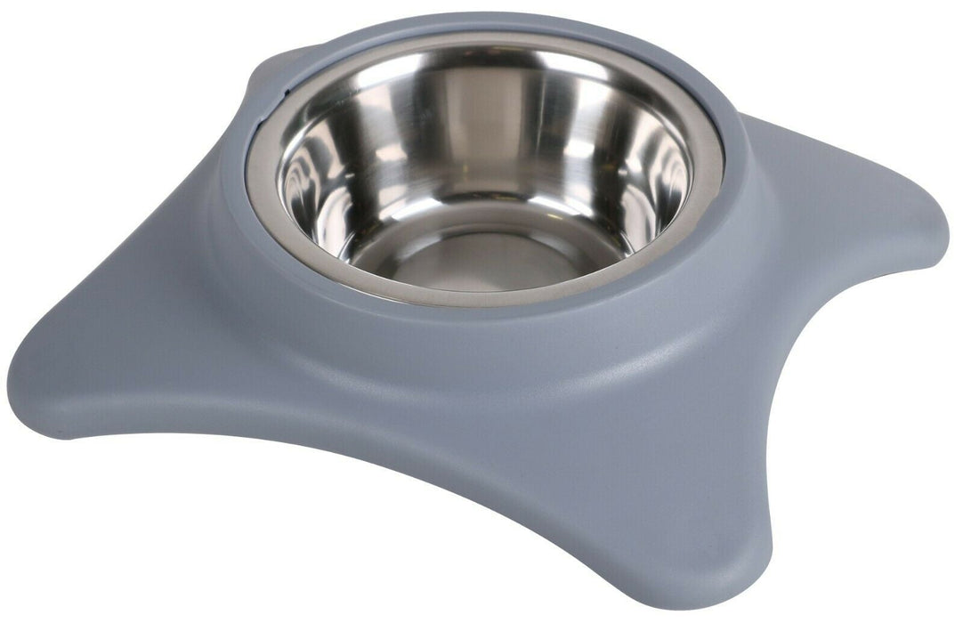 Pastel Colour Dog Bowls Feeding Dish Stainless Steel & Plastic Pink Blue & Grey